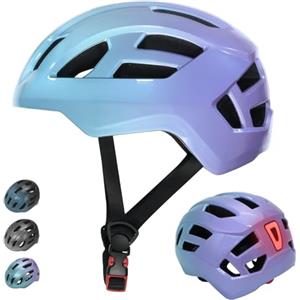 LIRENGUI Casco da bicicletta per bambini con luce posteriore per ragazzi e ragazze, luce posteriore ricaricabile di sicurezza, caschi con gradiente di colore per multi-sport (Blu Viola, S)