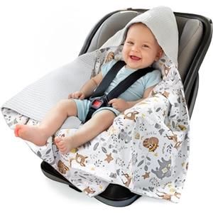 Medi Partners Coperta neonato ovetto Sacco per Passeggino - 100% Cotone universale Blanket 85x85cm fodera protettiva Morbida e Accogliente Passeggini Marsupio (Cervo Con Grigio Waffle)