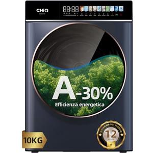 CHiQ CW106581AX Lavatrice Slim a Carica Frontale-10kg, Classe A-30%, Motore inverter BLDC, 1400 giri/min, 12 cicli di lavaggio, lavaggio a vapore Steam Care, lavaggio one-touch, Touchscreen LED