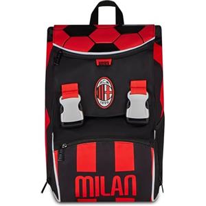 Seven Zaino Estensibile Milan, Doppio Scomparto, Nero, 24 L, Zip laterali, Tasca frontale, Tasca laterale portaborraccia, Scuola elementare e media, Bambino, Ragazzo, Calcio, Prodotto ufficiale