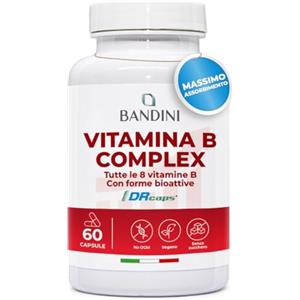 Bandini® Vitamina B-Complex DR CAPS ad Alto Dosaggio, 60 Capsule Vegane (2 mesi), Complesso Vitamine Gruppo B + Acido Folico, Biotina, PABA, Betaina, Colina, Inositolo, B complex Difese Immunitarie