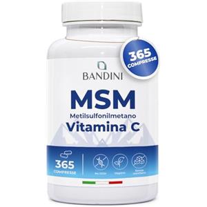 Bandini® MSM 365 Compresse, 2000 mg di Metilsulfonilmetano + Vitamina C, Integratore per Capelli, Ossa, Pelle, Articolazioni e Unghie, Antinfiammatorio Muscolare con Zolfo, 100% Vegan, Made in Italy