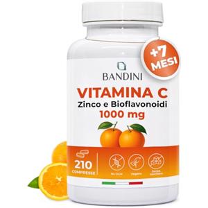 Bandini® Vitamina C 1.000mg + Zinco 210 Compresse (+7 Mesi) | Sistema Immunitario, Pelle, Ossa, Unghie, Capelli | Integratore con Acido Ascorbico ad Alto Dosaggio e Bioflavonoidi 100% Vegan