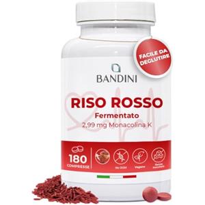 Bandini® RISO ROSSO FERMENTATO da Lievito Monascus Purpureus, 180 Compresse (6 mesi) Facili da Deglutire 99,7mg Red Yeast Rice, 2,9mg di Monacolina K, Senza additivi, Vegan, Senza OGM, Made in Italy