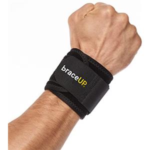 BraceUP Fascia Polso a Compressione - Supporto Polso Regolabile per Palestra, Tennis, Allenamento e Sport - Fascia Stabilizzante Taglia Unica per Uomo e Donna (Nero)