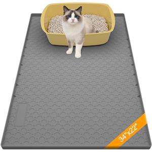 BLESWIN Tappetino in silicone per lettiera per gatti grande 86cm x 56cm,tappetino per gatti per lettiera, antiscivolo e impermeabile, bordi rialzati