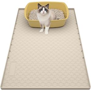 BLESWIN Tappetino in silicone per lettiera per gatti grande 86cm x 57cm,tappetino per gatti per lettiera, antiscivolo e impermeabile, bordi rialzati