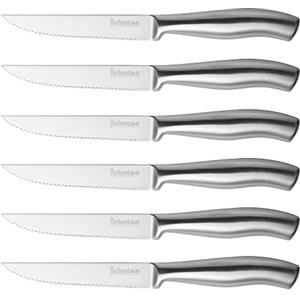 isheTao Set di coltelli da bistecca,coltello seghettato, set di coltelli affilati in acciaio inossidabile, set di 6 coltelli da tavola, lavabili in lavastoviglie, robusti e facili da pulire