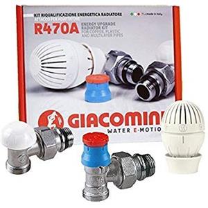 Giacomini R470A Kit riqualificazione energetica radiatore 1/2, con valvola, detentore e testa termostatica