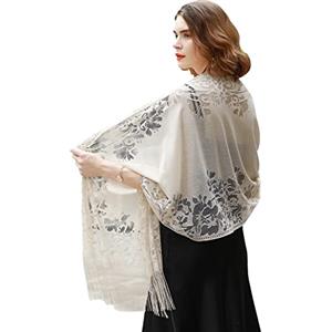 RIIQIICHY Foulard Stola Sciarpa da sposa con scialle da sposa in pashmina Grigio da donna in pizzo floreale con frange