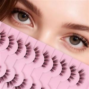 AKARABEAUTYLASHES Ciglia Finte Naturali 10 Paia 3D Mezze Ciglia Finte False Eyelashes Visone Artificiale (BY02)