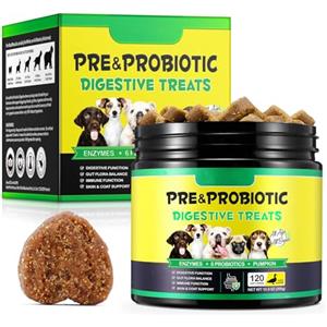 jollifish Probiotics for Dogs - 120 Chewable Pre Probiotic Digestive Chews for Dog, Support Gut Health, Itchy Skin Relief and Seasonal Allergies, Dog Supplement Soft Chews, Pet Supplement for Dogs - Duck Flavor