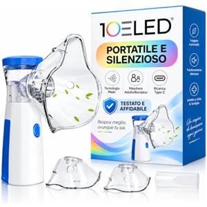 10ELED Aerosol Portatile Silenzioso a Ultrasuoni con Tecnologia Mesh - TESTATO | Serbatoio 5 ml, USB Type-C, Circa 30 dB, Mascherine per Adulti e Bambini, Boccaglio, Autopulizia, Compatto