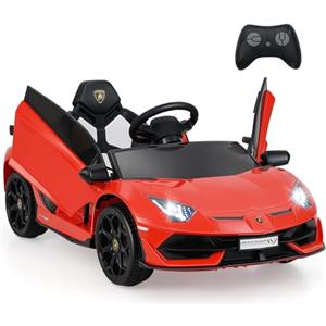 COSTWAY 12V Lamborghini Macchina Elettrica per Bambini, Veicolo Elettrico con Telecomando Sospensione a Molla Luci LED MP3, 3-5 km/h, per Bambini 3 Anni+ (Rosso)