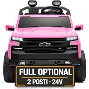 Mondial Toys Chevrolet Silverado ZR2 24V Maxi Fuoristrada 2 Posti Auto Macchina Elettrica per Bambini Telecomando Luci a Led Bluetooth Ammortizzatori Carico Massimo 60 Kg (Rosa)