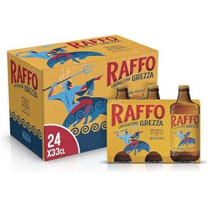 Raffo Lavorazione Grezza Cassa Birra con 24 Bottiglie da 3x33 cl, 7.92 L, Birra Lager Non Filtrata A Bassa Fermentazione dal Gusto Piacevolmente Fresco e dal Colore Dorato, Gradazione 4.8% Vol