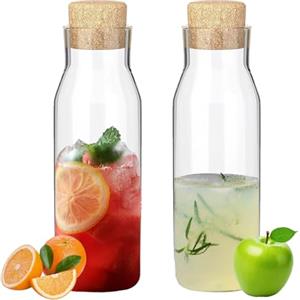 YUNXCNA Caraffa in Vetro con Tappo in Sughero, Confezione da 2 Caraffe in Vetro Trasparente da 1 Litro, Caraffa da Frigorifero, Vetro Borosilicato, Adatto per Succo di Frutta Ghiacciato, Vino, Latte