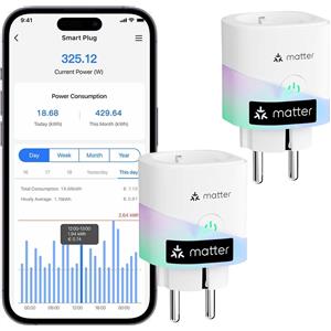 Meross Presa Wi-Fi meross Matter con monitoraggio del consumo energetico, presa intelligente con contatore di energia per impianti fotovoltaici da balcone, compatibile con Apple Home, Home Assistant, Ale