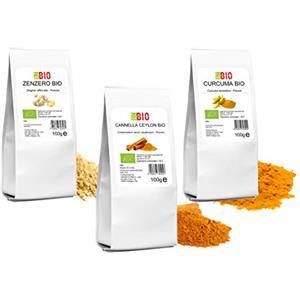 Laborbio Set 3 Spezie Bio in polvere Curcuma - Zenzero - Cannella vera Ceylon - 100% Naturali Tisane Cucina salutare Vegan - LaborBio