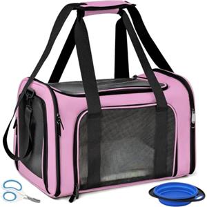 Vuxava Trasportino Gatto e Cane Piccola/Media Taglia, Borsa Zaino Trasporto Morbido e Traspirante con Tracolla e Cuscino Lavabile, 45x28x28cm, Portatile per Auto/Aereo(Pink L)