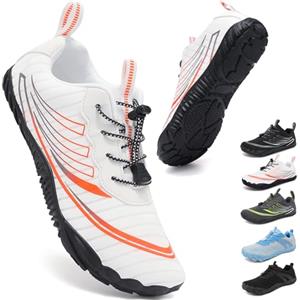 ZDQ Barefoot Shoes Uomo Donna Minimaliste Punta Larga Scarpe da Palestra Transpiranti Leggere Morbide Sneakers con Antiscivolo Suola Zero Drop Bianco 44 EU