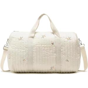 Starnearby Borsa da Viaggio Trapuntata Donna, Borsa per Maternità per la Mamma, Borsone da Weekend Donna Motivo Floreale, Bagaglio a Mano per Parto Ospedale, Palestra (Olive)