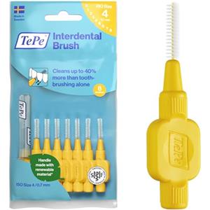 TePe Spazzolino interdentale giallo originale (misura ISO 4 0,7 mm), per una pulizia facile e accurata degli spazi interdentali, confezione da 8 scovolini