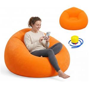 RANJIMA Pouf gonfiabile in PVC, per adulti, divano Lazy No Bean Bag, gonfiabile per soggiorno, camera da letto, campeggio, vacanze, piscina, feste in spiaggia, interni ed esterni, arancione