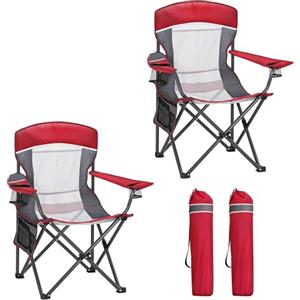 HIGH POINT SPORTS Sedia Pieghevole da Campeggio con Schienale in Rete Rosso 160KG Sedie Pieghevoli da Esterno Sedia da Campeggio Sedia da Pesca 2 Pezzi