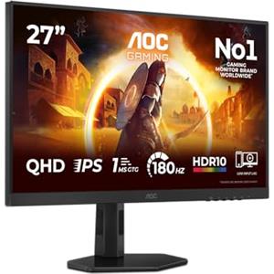 AOC Gaming Monitor Q27G4XF 27 pollici 2560x1440, WQHD, 180Hz, Fast IPS Panel, 1ms GtG, Height Adjustment, (HDMI1x 2.0 DP 1x 1.4) HDR10, G-Sync Compatible, Nero
