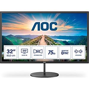 AOC Monitor Q32V4 32 pollici 2560x1440, WQHD, 75Hz, IPS Panel, 4ms GtG, Speakers, (HDMI1x 1.4 DP 1x 1.2), Nero