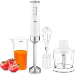 Ufesa Frullatore a Immersione Venus Max 1200W con Funzione Turbo, 4 Lame Inox, Velocità Variabile, Design Antischizzi, Set 3 in 1 con Tritatutto, Frusta e Bicchiere Graduato