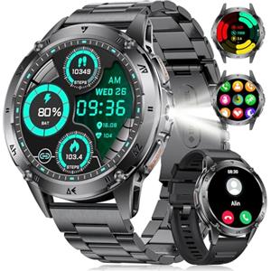 CHOOSETIME Smartwatch Uomo, Chiamate Bluetooth, 1,43" AMOLED Display Orologio Fitness e Torcia a LED, 110+ Modalità Sportive, Monitoraggio della Frequenza Cardiaca/Sonno, IP68, Android e iOS, Nero