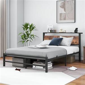 VERFARM Telaio letto in metallo con testiera di stoccaggio in legno, telaio letto con rete a doghe, per camera da letto, camera degli ospiti, facile da montare, senza rumori, 120 x 200 cm