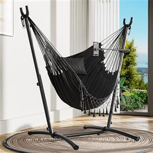 YITAHOME Amaca con supporto, portata massima 150 kg, supporto per amaca con altalena sospesa, 158 x 110 x 140 cm, robusto telaio in acciaio, sedia a dondolo con supporto regolabile per telefono, per