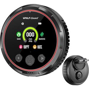Wolf Guard 5IN1 Rivelatore di fumo e monossido di carbonio a spina e combinata di gas naturale combustibile, Batteria di backup, Sensore di temperatura e umidità per casa hotel RV HD13-CGS (Nero)