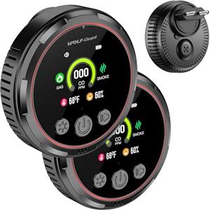 Wolf Guard 5IN1 Rivelatore di fumo e monossido di carbonio a spina e combinata di gas naturale combustibile, Batteria di backup, Sensore di temperatura e umidità per casa hotel RV HD13-CGS (Nero 2 pezzi)