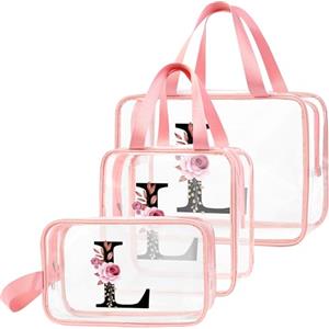 DBPBToU Trasparente Beauty Case Donna, Trousse Trucchi Per Viaggio, Idea Regalo Personalizzata Con Lettere, Regali Donna Per Compleanno (L)