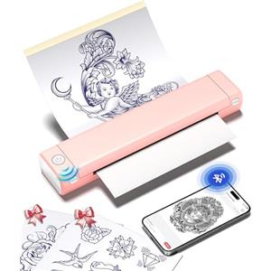 Phomemo M08F Stampante Per Tatuaggi, Stampante Termica Tattoo con 10 Carte di Trasferimento, Stampante Stencil Tattoo Compatibile Con il Telefono, Tablet e PC per Artisti e Principianti, Rosa