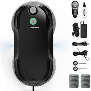 Tosima W5 Pro 6400 Pa Robot Lavavetri, Doppia Spruzzatura ad Ultrasuoni, Pulitore Automatico per Vetri, Telecomando, 20 Panni in Microfibra (Nero)