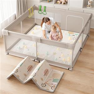 Lertantri 150×150×68cm Box Bambini con Materassino, Recinto per Bambini, Box Neonato con Morbida Imbottitura