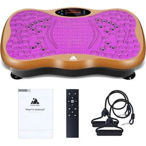 EVOLAND Pedana vibrante dimagrante con 2 bande di resistenza, 99 livelli di intensità, altoparlante Bluetooth, macchina per l'allenamento per la Costruzione e la Modellazione Muscolare (Oro Viola)
