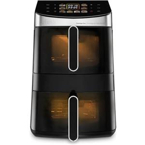 Ufesa Friggitrice ad Aria Flamingo Duo, Doppia Vasca, Capacità 11,5L, 8 Programmi Preimpostati, Schermo Touch Digitale, DualZone Heat, 2500W, Verticale, 50-220ºC, Air Pulse 360º, Finestra con Luce