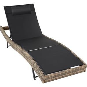 tectake® Sdraio in Rattan, Sdraio da Esterno Regolabile in 6 Posizioni, Traspirante, Telaio in Acciaio, Antiscivolo e Antigraffio, Cuscino Poggiatesta Incluso - Naturale