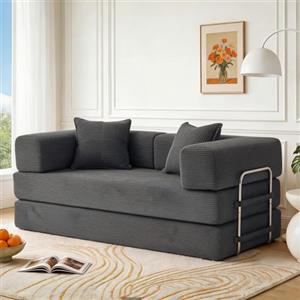 Vipbear Divano a 2 posti disossato, 160 cm, modulari e divani con 2 cuscini in memory foam, estraibili 5 in 1, per camera compatta, grigio