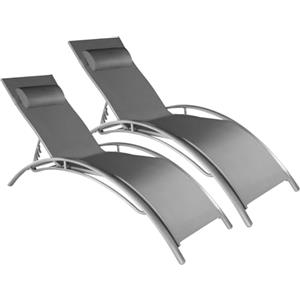 tectake® Set di 2 Lettini Prendisole, Morbido Poggiatesta, Resistente alle Intemperie, Lettino pieghevole, Sdraio da Mare, Spiaggia, Giardino. Lettino in Alluminio, Sole, 5 Posizioni (Grigio)
