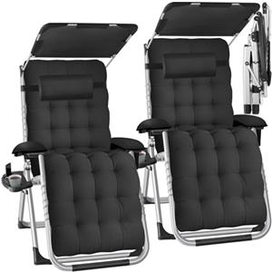 tectake® Set da 2 Sdraio da Giardino, Sdraio Lettino Prendisole Richiudibile con Parasole, Sdraio Mare con Cuscino Poggiatesta, Tessuto Traspirante, Schienale Regolabile, Ripiano Portaoggetti - Nero