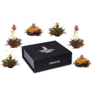 Creano 6x Fiori di Tè Nero in Scatola Magnetica con Goffratura Argento - Set Elegante Perfetto come Idea Regalo Premium per Amanti del Tè