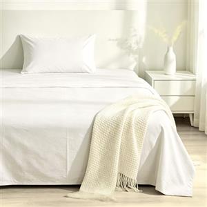 VKZ Set Lenzuola Singolo Cotone con Angoli, Completo Letto Singolo in Puro Cotone per Biancheria da Letto Confortevole e Durevole,PANNA