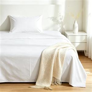 VKZ Set Lenzuola Singolo Cotone con Angoli, Completo Letto Singolo in Puro Cotone per Biancheria da Letto Confortevole e Durevole,BIANCO